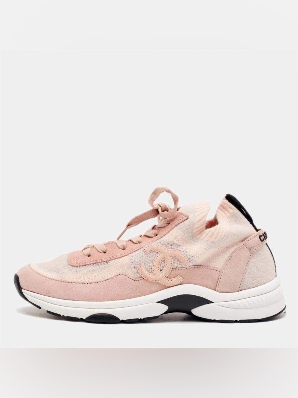 Chanel CC Size 39 Two Tone Knit Fabric and Suede Lace Up Sneakers